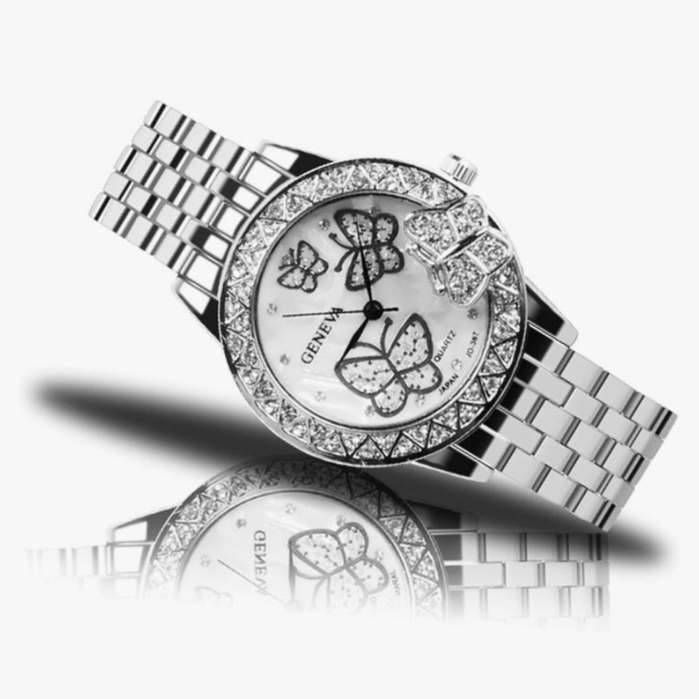 ✨NEW✨Geneva Silver Tone Watch with Butterfly W/ Gift Box